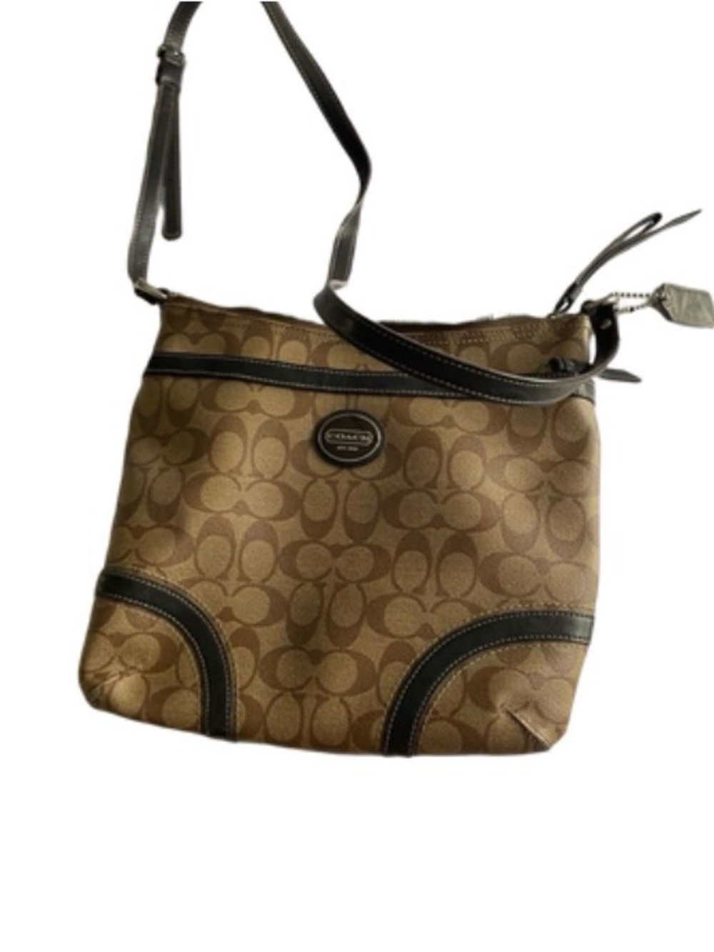 Coach Brown Signature Canvas Crossbody Bag with Dark Trim